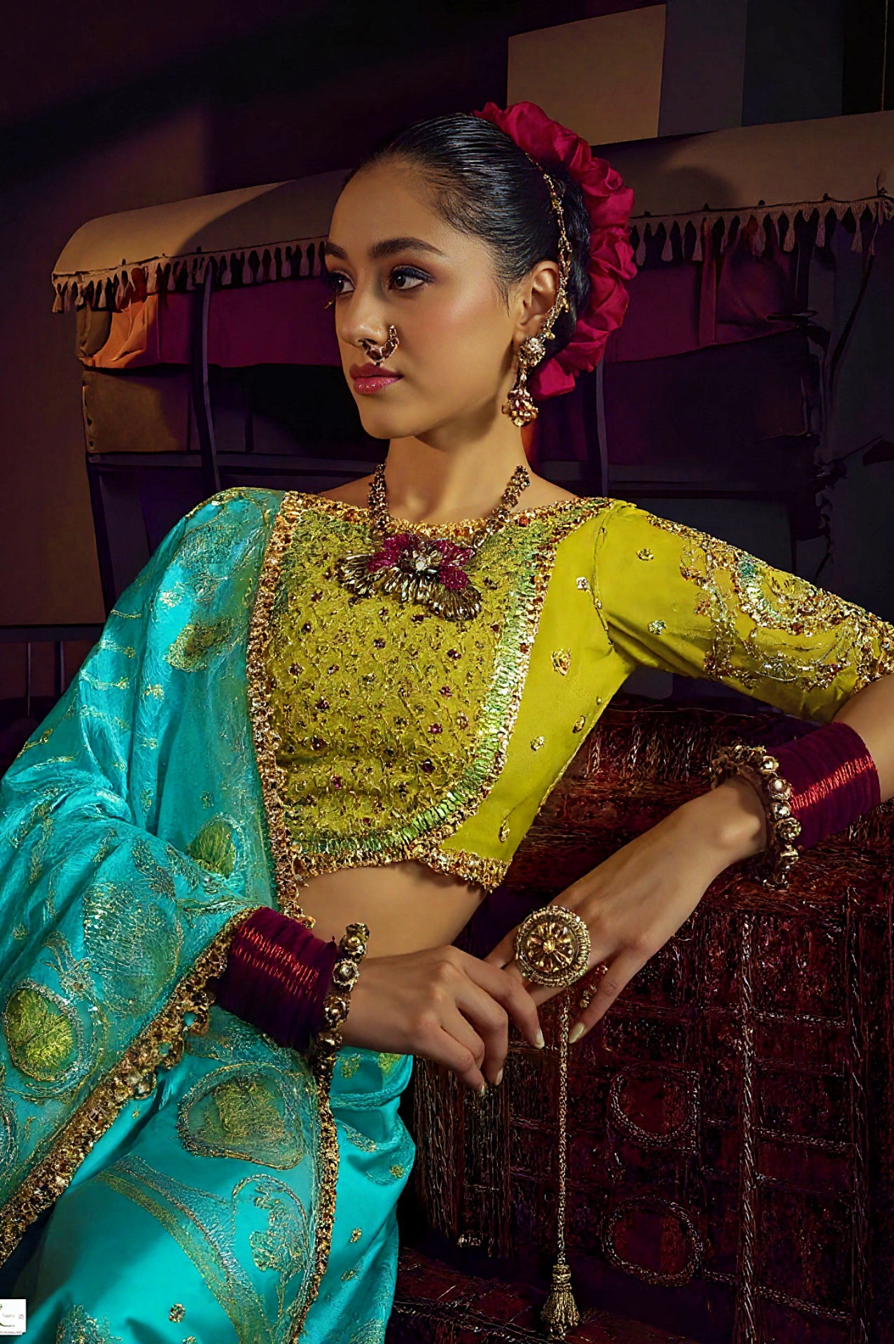 Sky Blue Heavy Embroidered Viscose Saree (Close up)