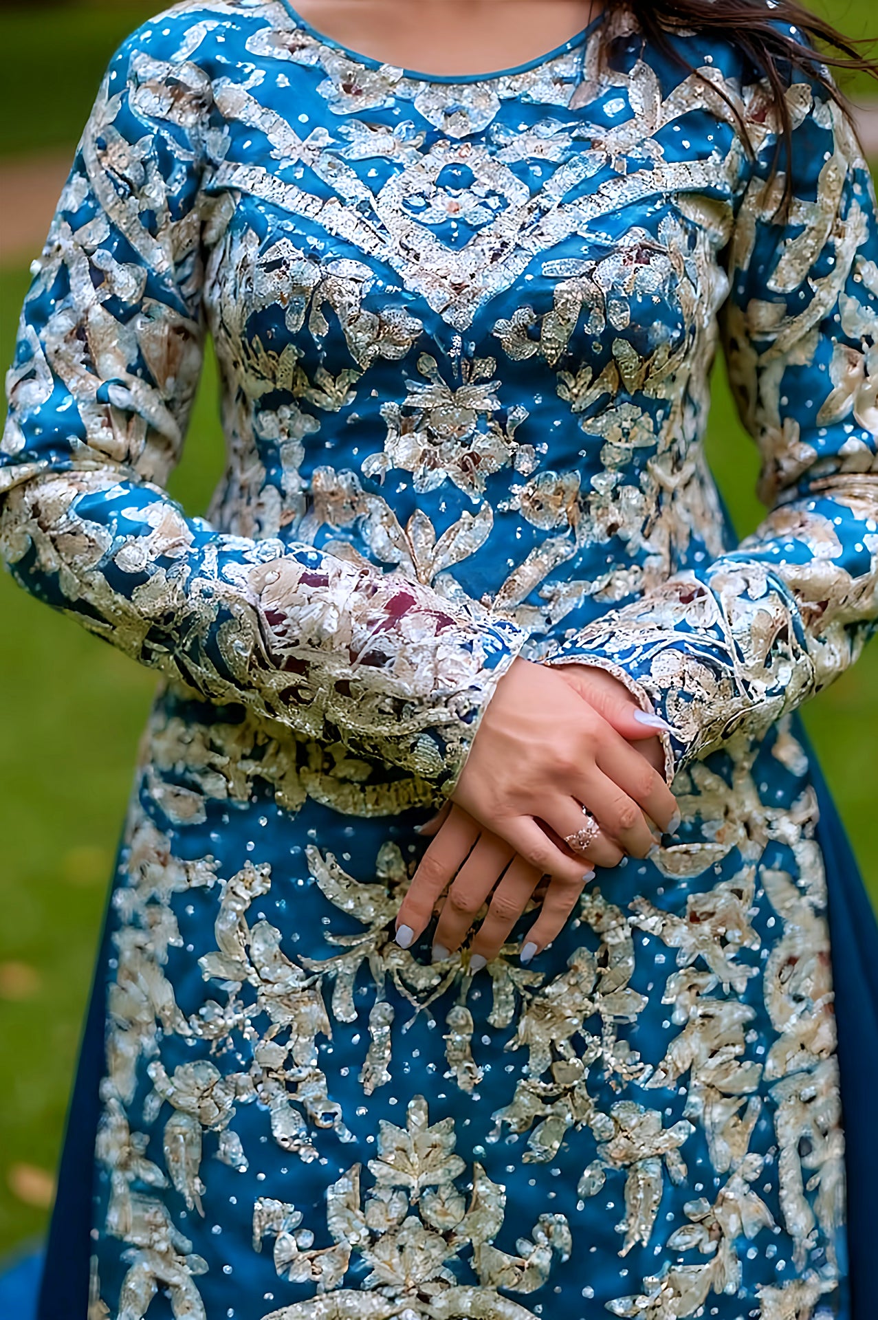 Teal Heavy Embroidered Georgette Palazzo Suit (Close up)