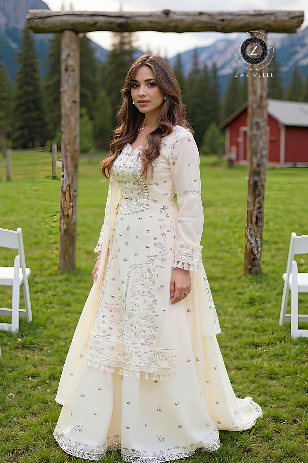 White Embroidered Georgette Palazzo Suit (Side)