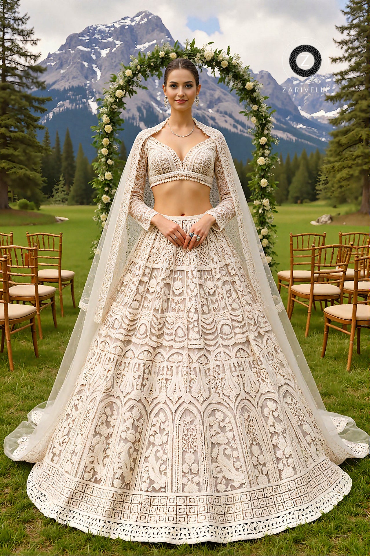 White Heavy Embroidered Net Lehenga (Full)