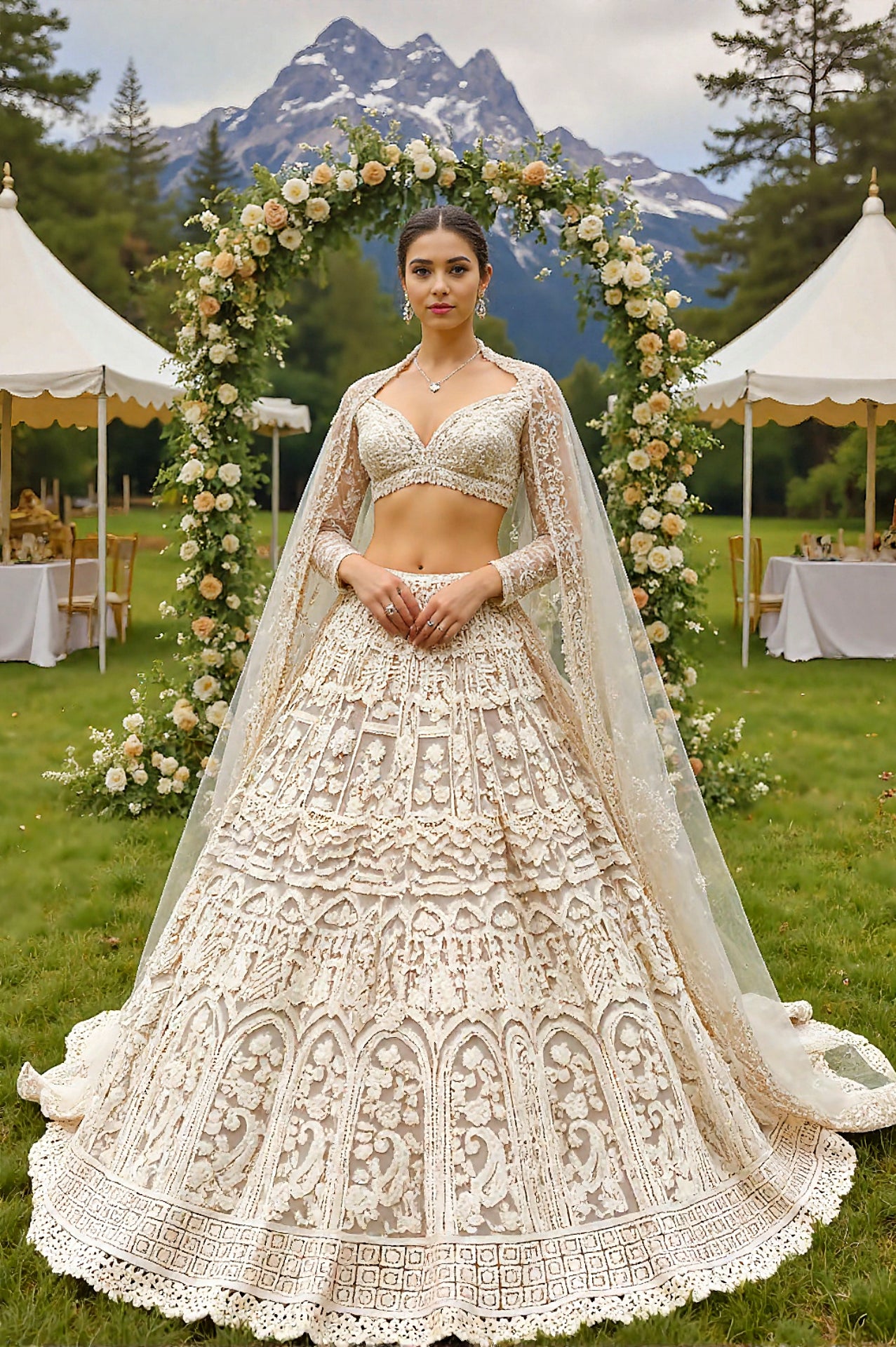 White Heavy Embroidered Net Lehenga (side2)
