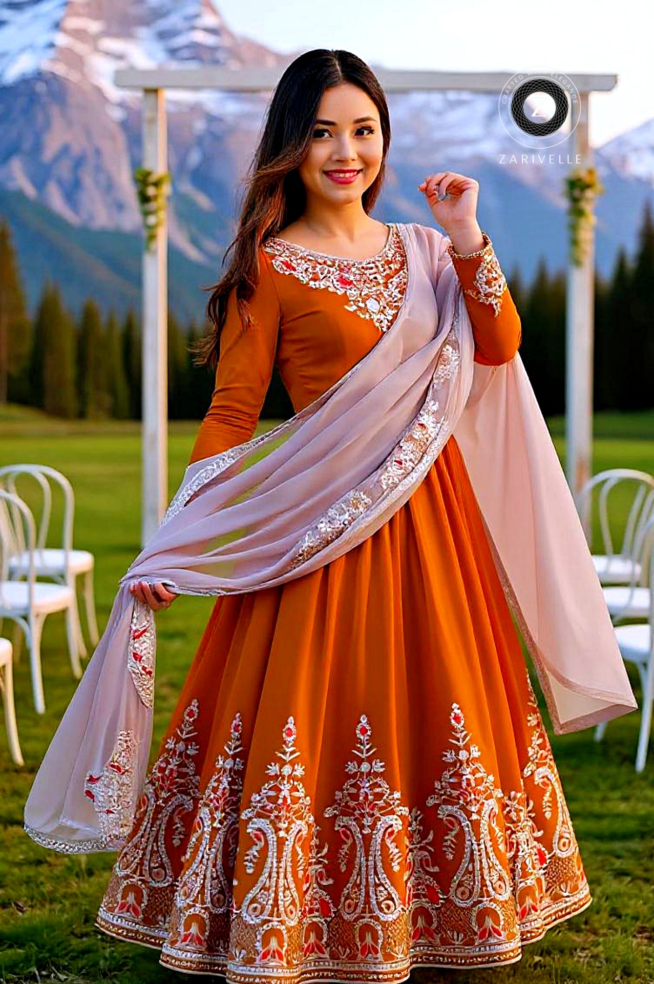 Yellow Embroidered Georgette Anarkali Suit (Front)