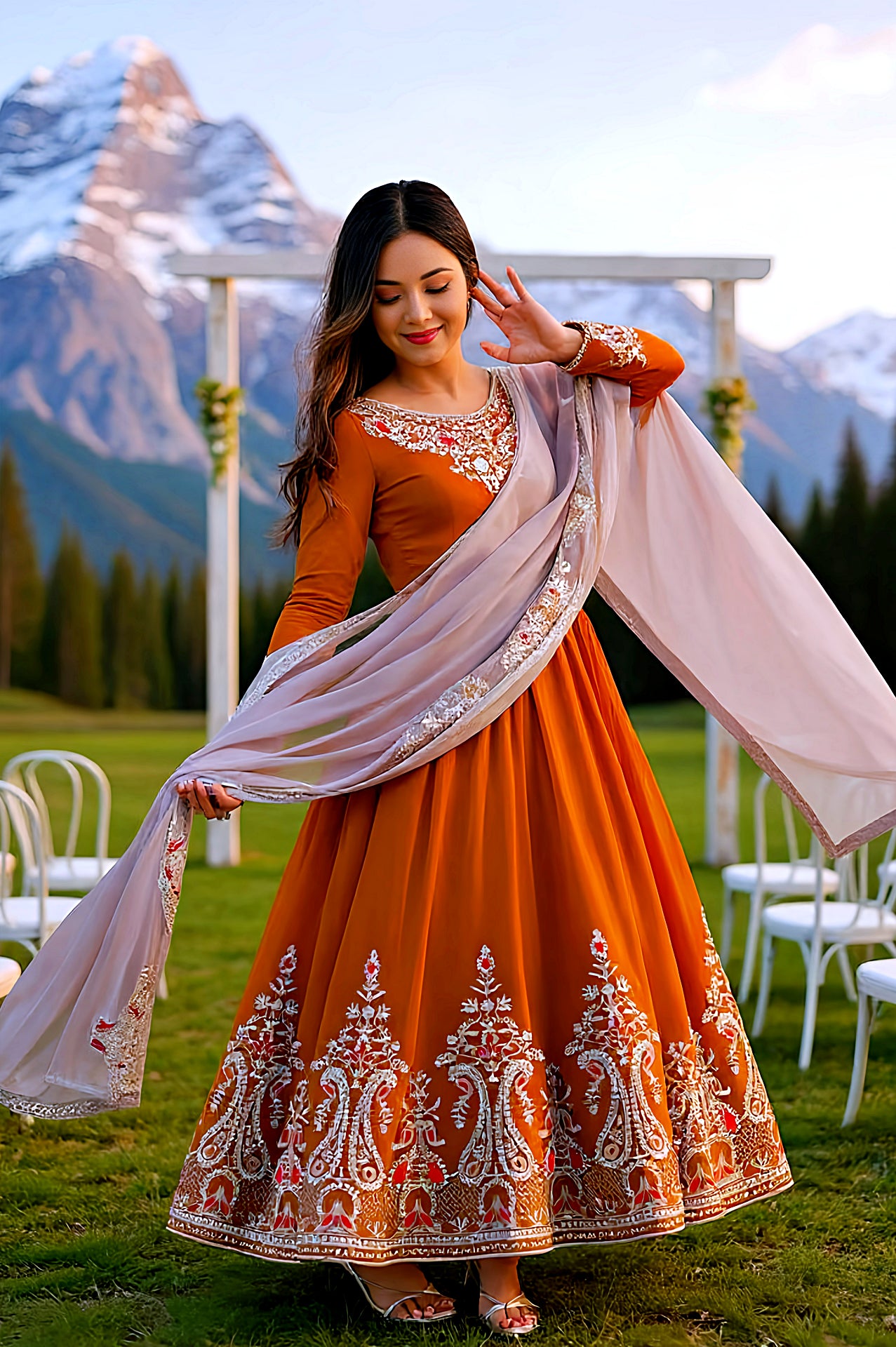 Yellow Embroidered Georgette Anarkali Suit (Side)