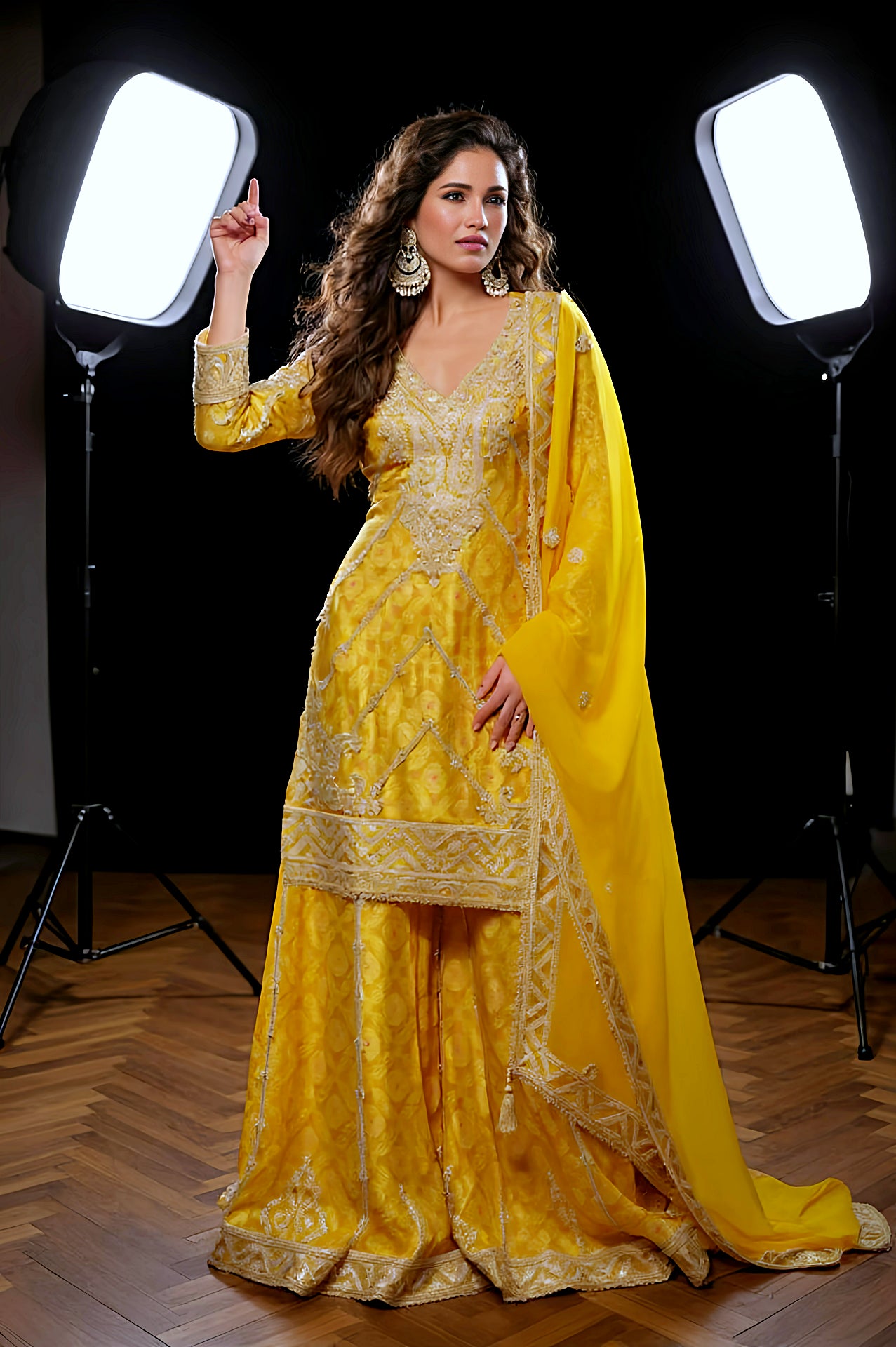 Yellow Embroidered Premium Silk Palazzo Suit (Full)