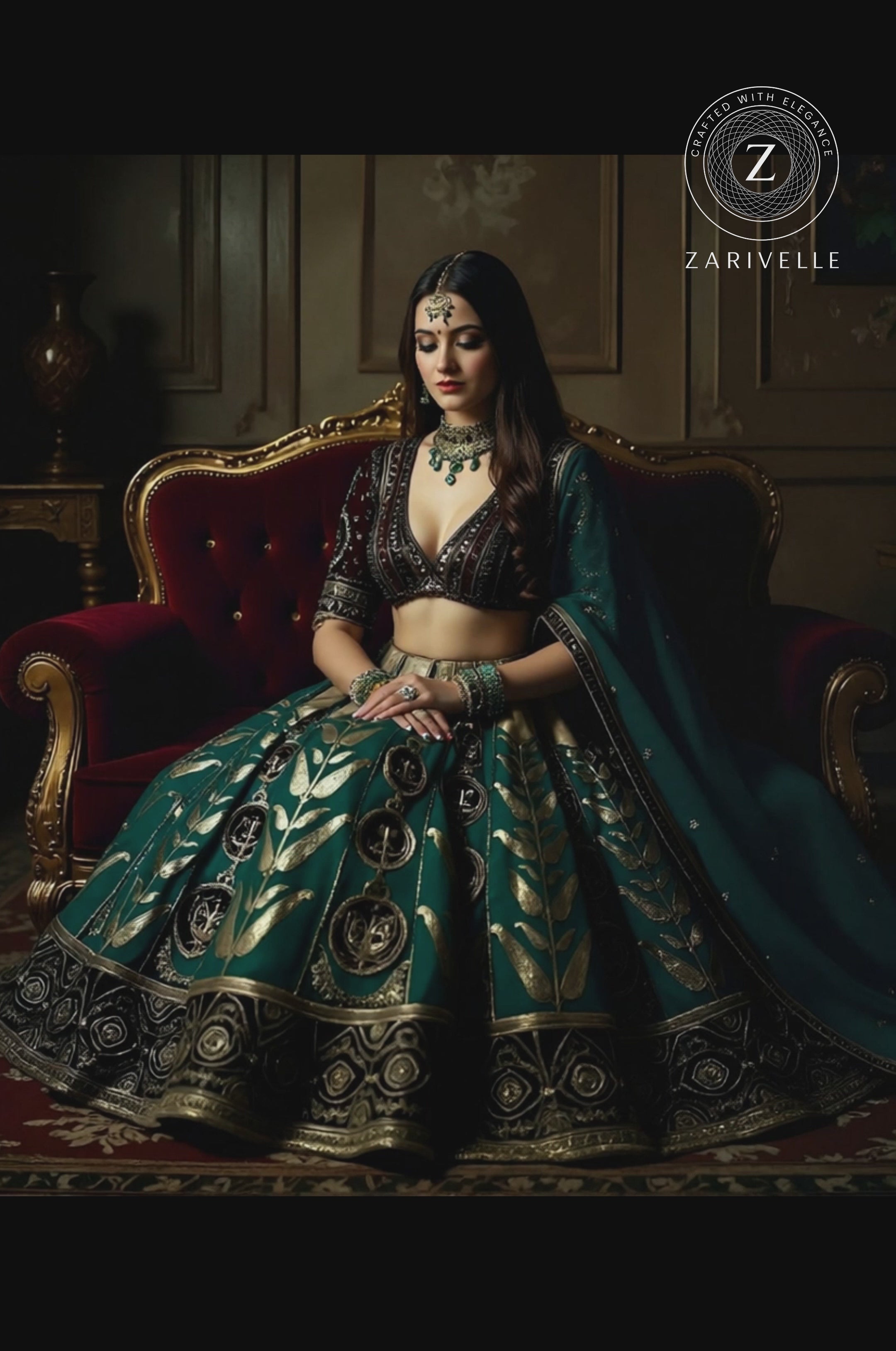 Green Embroidered Silk Lehenga