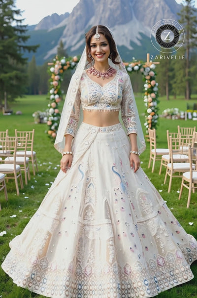 White Embroidered Premium Net Lehenga